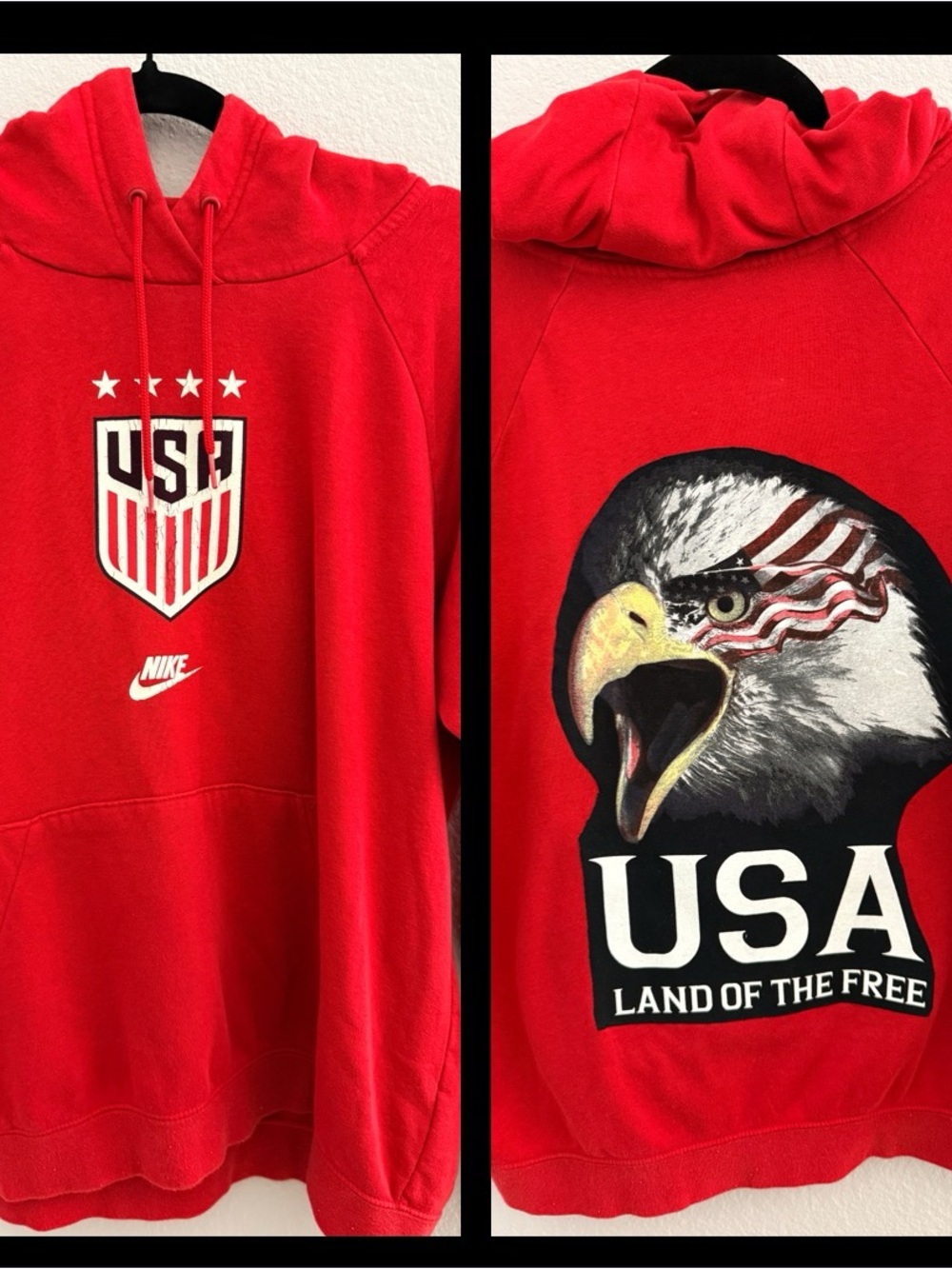Upcycled Nike Red USA Crest Pullover Hoodie